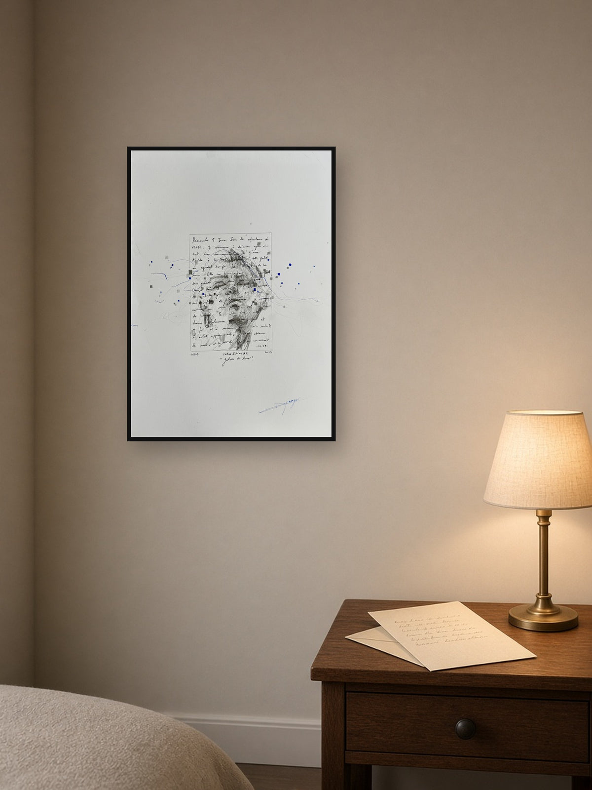 Lettre Intime #2 – mise en situation, encadrée A3 au mur