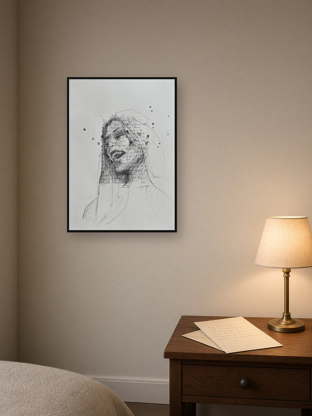 Lettre Intime #4 – mise en situation, encadrée A3 au mur