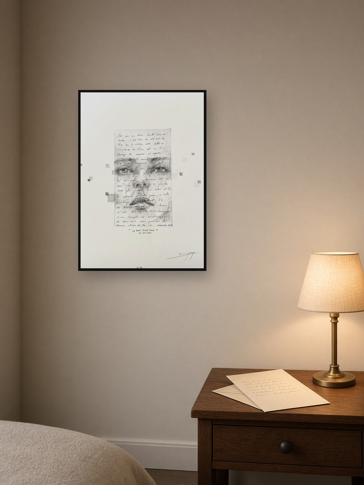 Lettre Intime #8 – mise en situation, encadrée A3 au mur