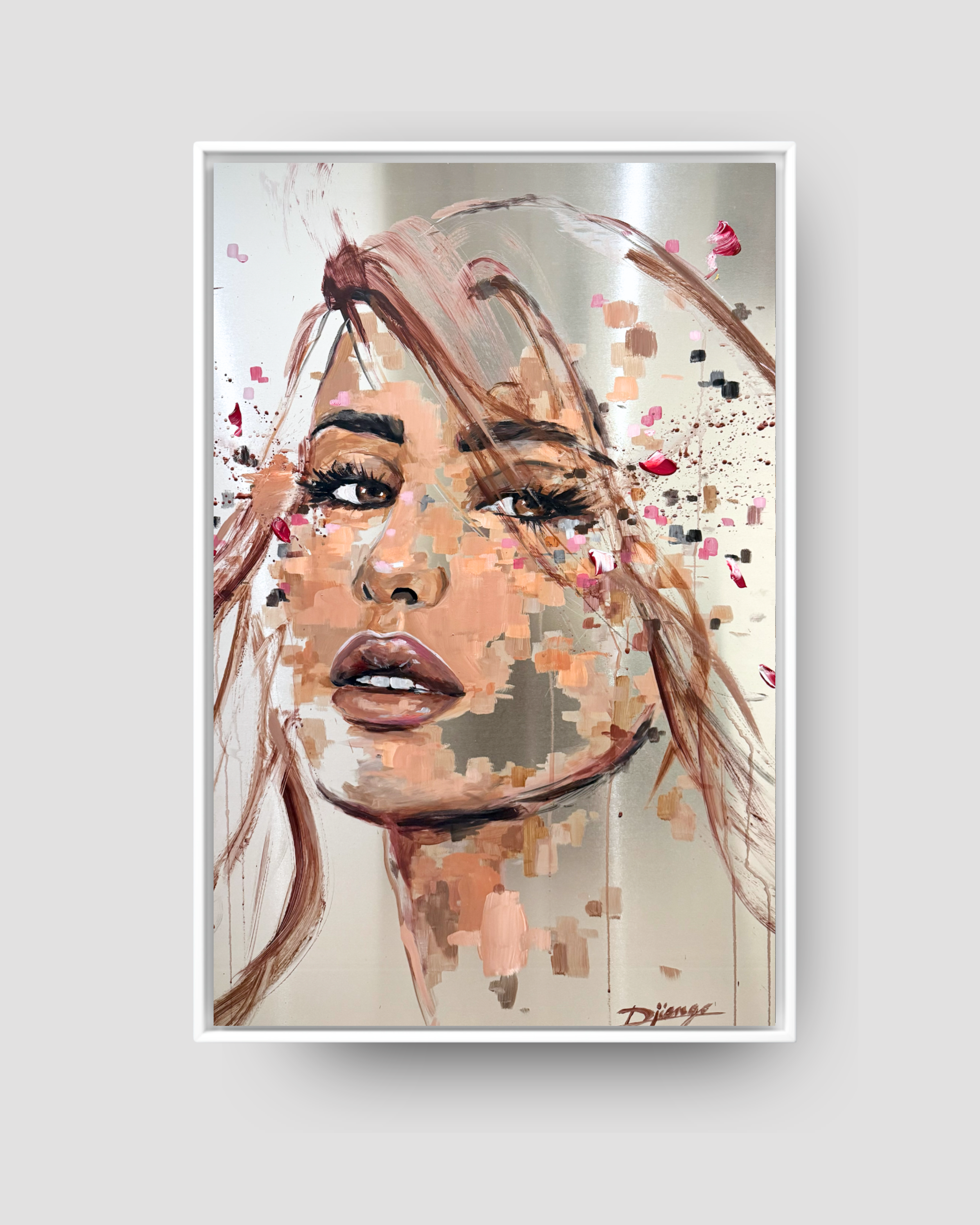 Didi J x Djiango, portrait contemporain peint en live à Montmartre, Paris — collaboration avec l'artiste. aluminium et feuille d'or. 
