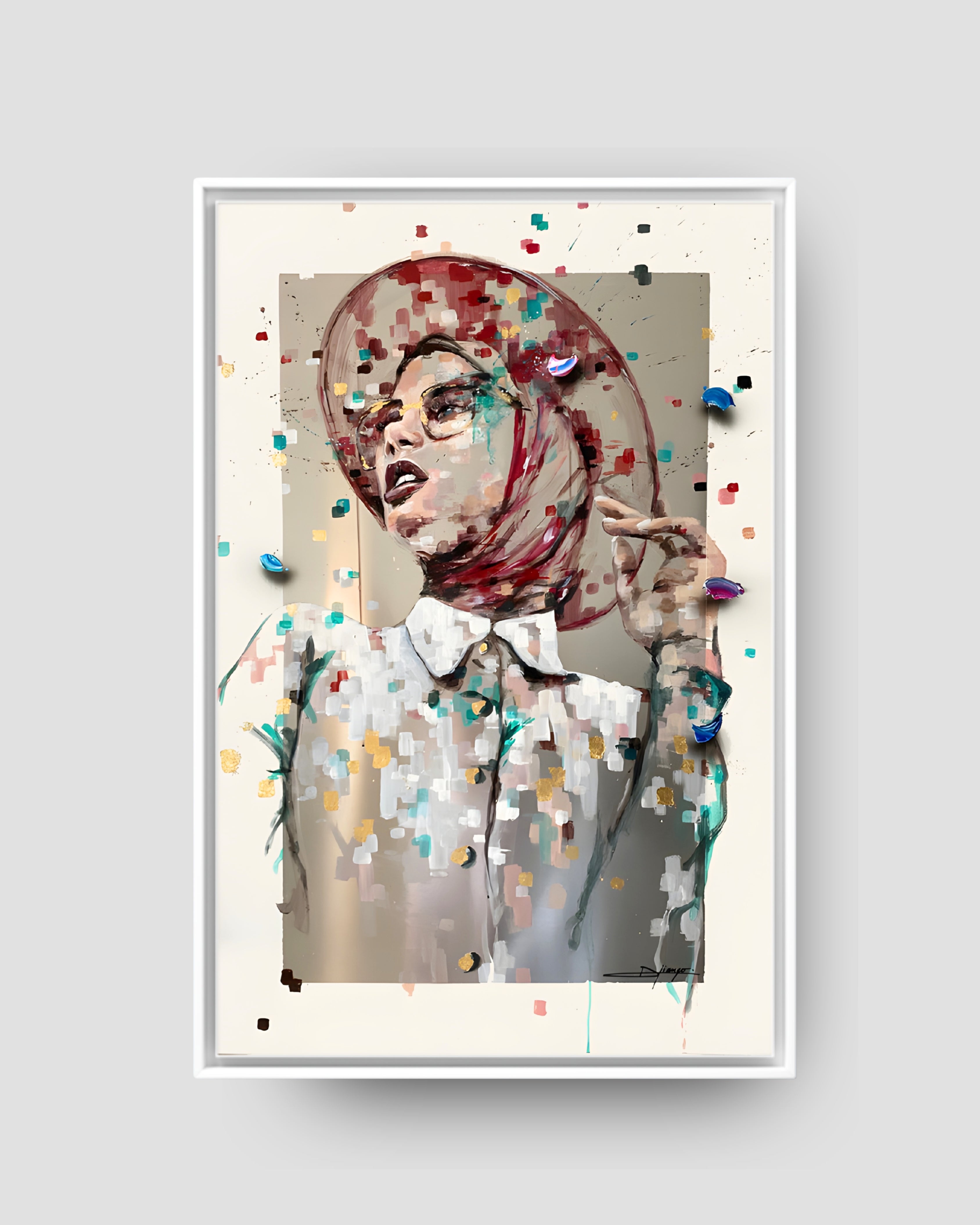 Portrait contemporain Dame au Chapeau sur aluminium et feuille d'or — œuvre minimaliste de Djiango Artist, Nice